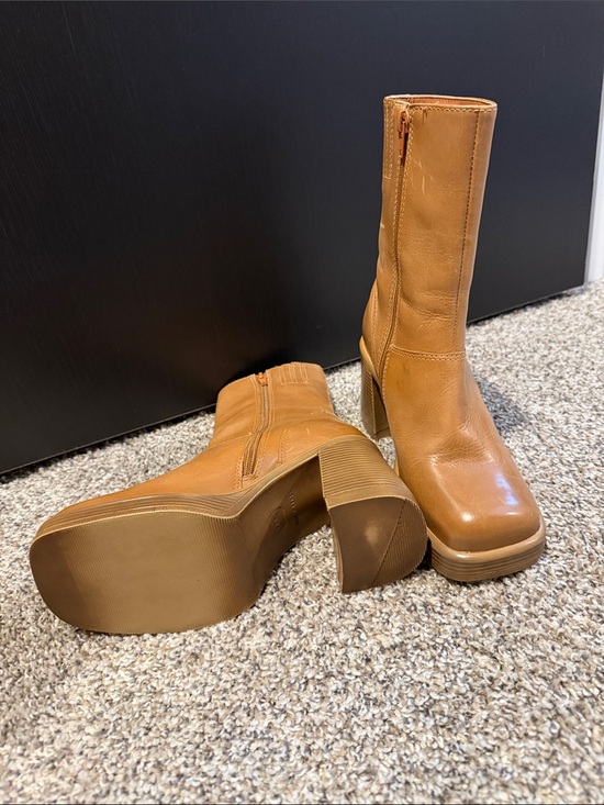 Steve Madden Shoes - Steve Madden Cognac Platform Mid-Calf Heeled Boots